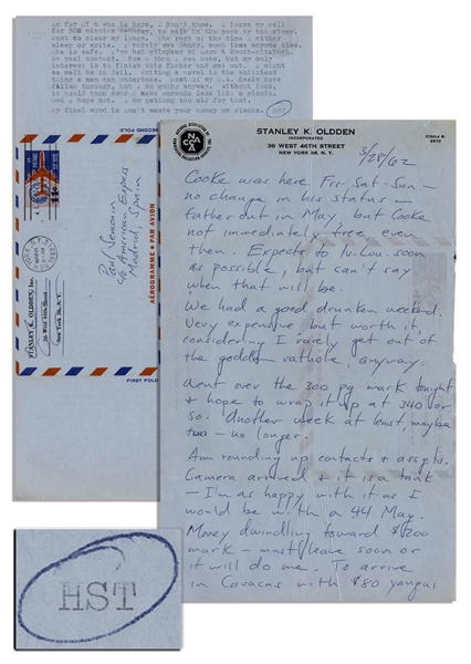 Hunter S. Thompson Autograph Letter Twice-Signed -- ''Rum Diary'' Near Done: ''...Went over the 300 pg mark tonight & hope to wrap it up at 340 or so. Another week at least, maybe two - no longer...''
